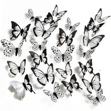 Load image into Gallery viewer, 24 Pcs/Set Black White 3D Butterfly Wall Stickers Wedding Decoration Bedroom Living Room Home Decor Butterflies Decals Decals
