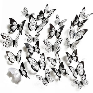 24 Pcs/Set Black White 3D Butterfly Wall Stickers Wedding Decoration Bedroom Living Room Home Decor Butterflies Decals Decals