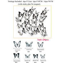 Load image into Gallery viewer, 24 Pcs/Set Black White 3D Butterfly Wall Stickers Wedding Decoration Bedroom Living Room Home Decor Butterflies Decals Decals
