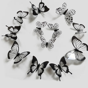 24 Pcs/Set Black White 3D Butterfly Wall Stickers Wedding Decoration Bedroom Living Room Home Decor Butterflies Decals Decals