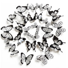 Load image into Gallery viewer, 24 Pcs/Set Black White 3D Butterfly Wall Stickers Wedding Decoration Bedroom Living Room Home Decor Butterflies Decals Decals
