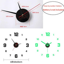 Load image into Gallery viewer, 3D Luminous Wall Clock Frameless Acrylic DIY Digital Clock Wall Stickers Mute Clock for Living Room Bedroom Office Wall Decor
