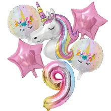 Load image into Gallery viewer, 1Set Rainbow Unicorn Balloon 32 inch Number Foil Balloons 1st Kids Unicorn Theme Birthday Party Decorations Baby Shower Globos
