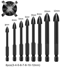 Load image into Gallery viewer, Multifunction Cross Blade Glass Ceramic Drill Bit 3mm-12mm Tungsten Carbide Point Spearhead Tile Marble Mirror Drill Bit Tools
