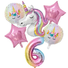 Load image into Gallery viewer, 1Set Rainbow Unicorn Balloon 32 inch Number Foil Balloons 1st Kids Unicorn Theme Birthday Party Decorations Baby Shower Globos
