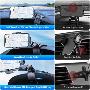 TOPK Car Dashboard Mobile Phone Holder 360 Degree Rotation Universal Dash Clip Cellphone Mount for 4-7 inch Smartphones