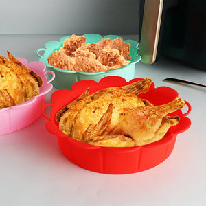 Round Reusable Airfryer Pan Liner Accessories Silicone Air Fryers Oven Baking Tray Pizza Fried Chicken Airfryer Silicone Basket