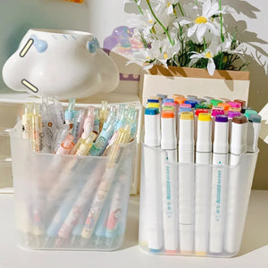 Large Capacity Plastic Pen Holder Desktop Storage Desk Organizer Pencil Display Cup Simple Stationery Box Office Accessories