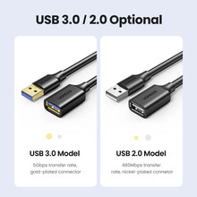 Load image into Gallery viewer, UGREEN USB Extension Cable USB 3.0 Cable for Smart Laptop PC TV Xbox One SSD USB 3.0 2.0 Extender Cord Mini Fast Speed Cable
