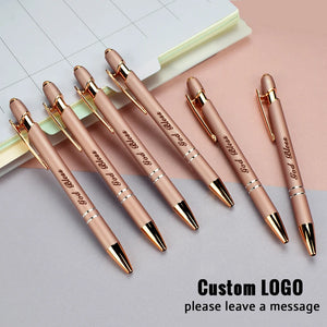 Personalized Carving LOGO Metal Creative Rose Gold Ballpoint Pen Customized Engraved Name Gift School Stationery Office Supplies