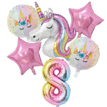 Load image into Gallery viewer, 1Set Rainbow Unicorn Balloon 32 inch Number Foil Balloons 1st Kids Unicorn Theme Birthday Party Decorations Baby Shower Globos
