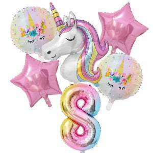 1Set Rainbow Unicorn Balloon 32 inch Number Foil Balloons 1st Kids Unicorn Theme Birthday Party Decorations Baby Shower Globos