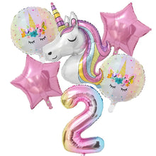 Load image into Gallery viewer, 1Set Rainbow Unicorn Balloon 32 inch Number Foil Balloons 1st Kids Unicorn Theme Birthday Party Decorations Baby Shower Globos
