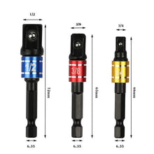 Load image into Gallery viewer, 3PC Black Hexagonal Screw Air Screwdriver Conversion Connecting Rod 1/2 Square Head 3/8 Socket 1/4 Electric Tool Accessories
