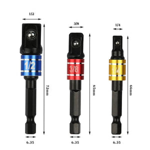 3PC Black Hexagonal Screw Air Screwdriver Conversion Connecting Rod 1/2 Square Head 3/8 Socket 1/4 Electric Tool Accessories