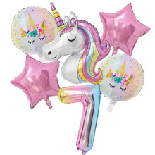 Load image into Gallery viewer, 1Set Rainbow Unicorn Balloon 32 inch Number Foil Balloons 1st Kids Unicorn Theme Birthday Party Decorations Baby Shower Globos
