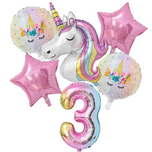 Load image into Gallery viewer, 1Set Rainbow Unicorn Balloon 32 inch Number Foil Balloons 1st Kids Unicorn Theme Birthday Party Decorations Baby Shower Globos
