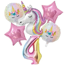 Load image into Gallery viewer, 1Set Rainbow Unicorn Balloon 32 inch Number Foil Balloons 1st Kids Unicorn Theme Birthday Party Decorations Baby Shower Globos
