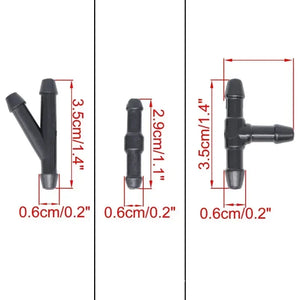 Windshield Washer Tube Connector Joiner T Piece Straight 3 Way Y Piece Air Fuel Water Gasoline Cleaner Washer Nozzle Hose 18Pcs