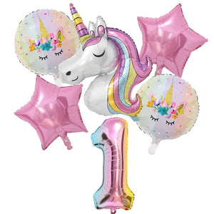 1Set Rainbow Unicorn Balloon 32 inch Number Foil Balloons 1st Kids Unicorn Theme Birthday Party Decorations Baby Shower Globos