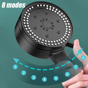 VILOYI 8 Modes High-Pressure Shower Head Fall Resistance Black Handheld Showerhead Water Saving Bathroom Shower Accessories