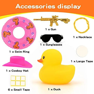 Office Decoration Car Rubber Duck Decoration Dashboard Yellow Duck with Hat Sunglasses Gold Chain Swim Ring for Party Favors