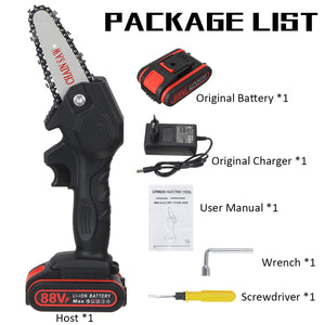 Mini chainsaw 1080W 4" 88VF with 1/2 rechargeable battery