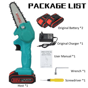 Mini chainsaw 1080W 4" 88VF with 1/2 rechargeable battery