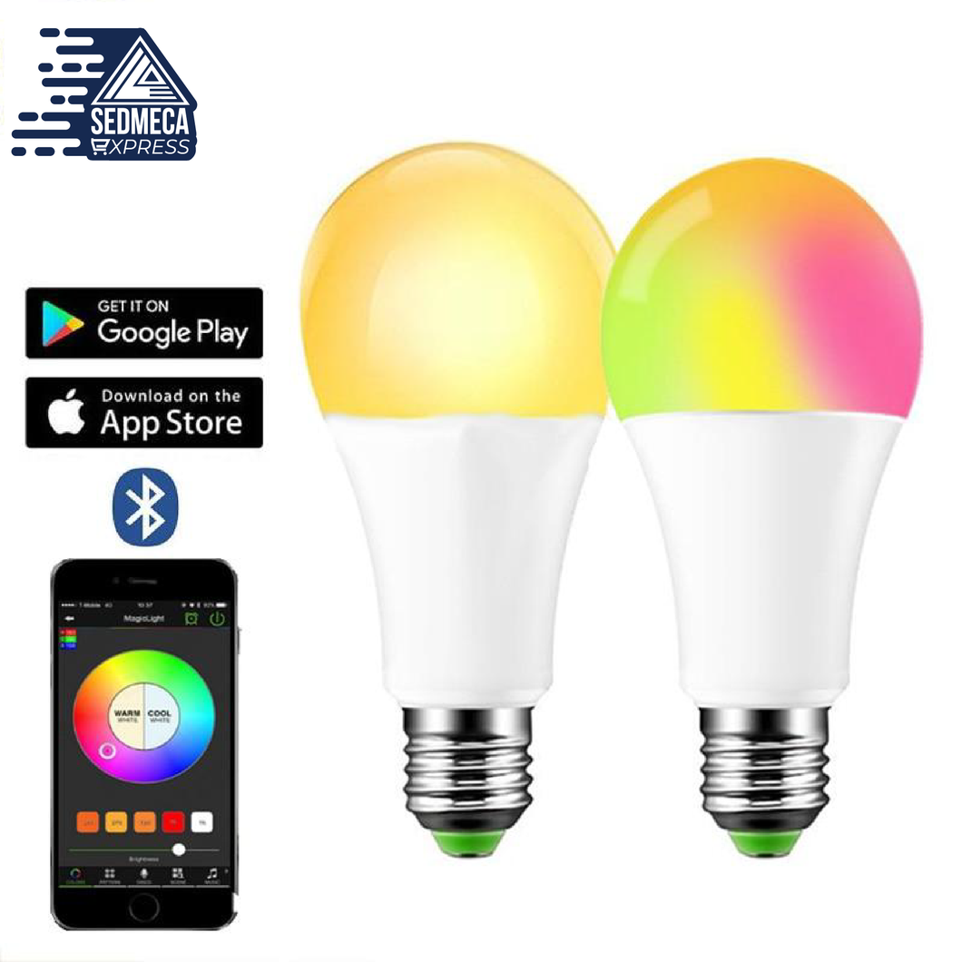110V 220V Bluetooth E27 RGBW LED Bulb Lights 5W 10W 15W RGB Changeable Colorful RGBWW LED Lamp With Remote+Memory Mode. Sedmeca Express. Instrumentation and Electrical Materials.