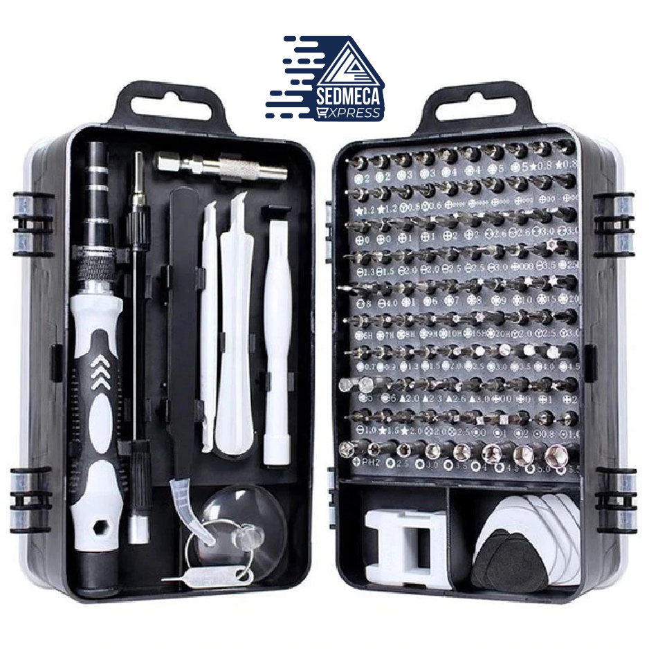 115-in-one screwdriver kit, multi-tool kit for repairing glasses, phones, computers, electronic uses, pressure tools. The precision screwdriver could be used in common repair for appliances, such as televisions, air conditioners, fans, refrigerators, cars, etc. It is also a necessity in the disassembly and maintenance of mobile phones, digital cameras, watches, glasses, laptops, laptops, and game consoles. SEDMECA EXPRESS. Hand Tools & Equipments.