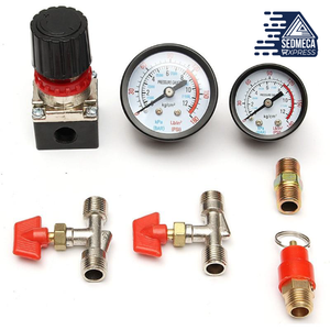 120psi Air Compressor Pressure Valve Switch Manifold Relief Regulator Gauges Lighting Accessories Switches Durable: ABS shell + Iron galvanized connector + Brass control valve, durable and anti-corrosion. Size: Thread: G1/4, Pressure Range: 90-120PSI, Maximum Voltage: 240V, Maximum MAP Current: 20A. Sedmeca Express. Instrumentation and Electrical Materials.