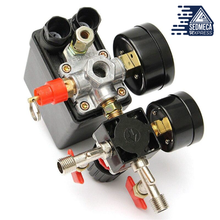 Load image into Gallery viewer, 120psi Air Compressor Pressure Valve Switch Manifold Relief Regulator Gauges Lighting Accessories Switches Durable: ABS shell + Iron galvanized connector + Brass control valve, durable and anti-corrosion. Size: Thread: G1/4, Pressure Range: 90-120PSI, Maximum Voltage: 240V, Maximum MAP Current: 20A. Sedmeca Express. Instrumentation and Electrical Materials.
