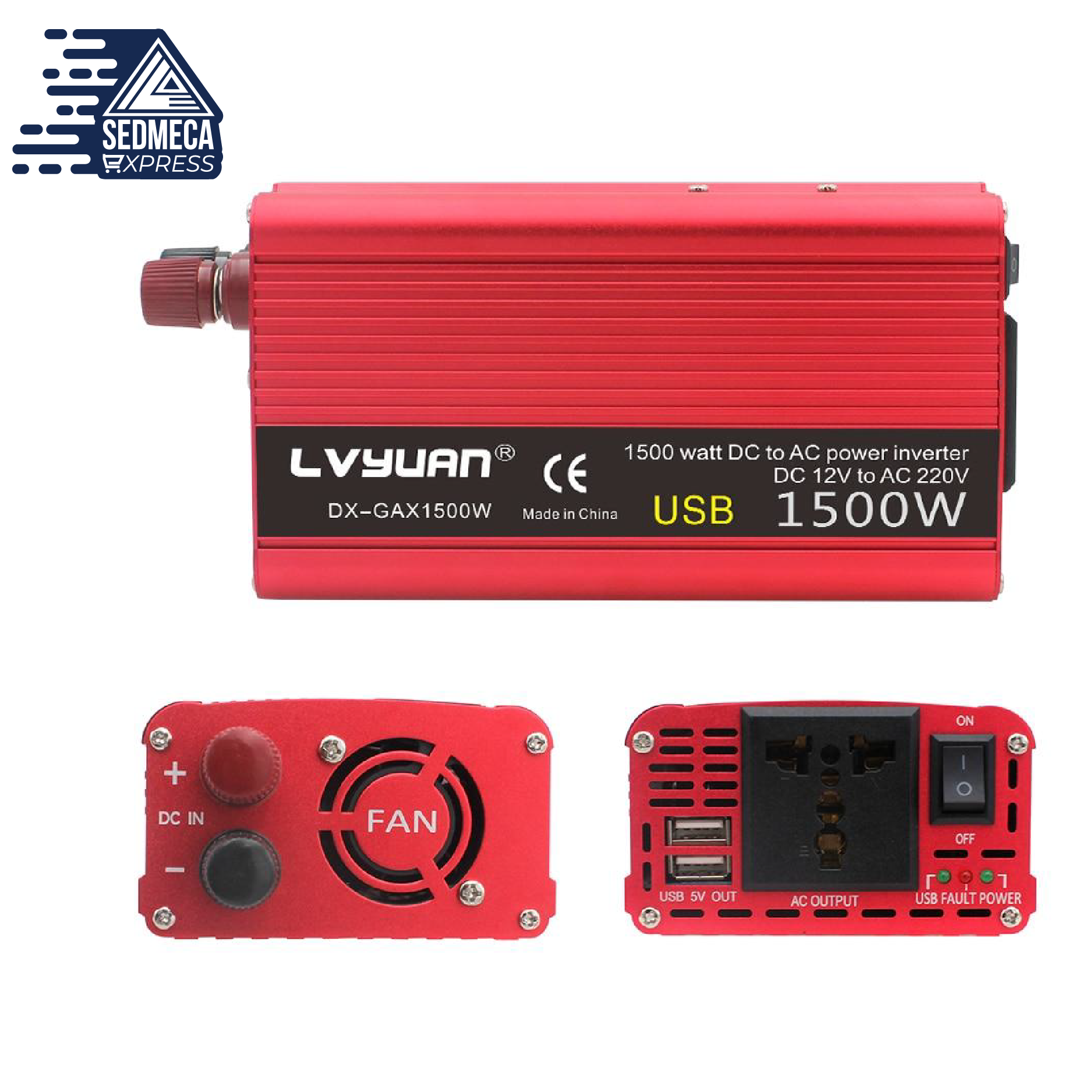 LVYUAN Power Inverter 1000W/2000W 4 AC Outlets and 4 USB Charging Ports DC to AC Inverter 12V to 110V Car Converter DC 12V Inverter with Digital LCD