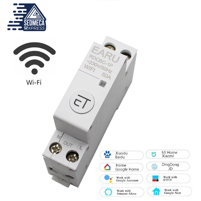 1P Din Rail WIFI Circuit Breaker Smart Timer Switch Relay Remote Control By EWeLink APP Smart Home Compatiable With Alexa Google. Sedmeca Express. Instrumentation and Electrical Materials.