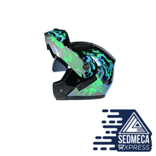 Load image into Gallery viewer, 2018 Latest DOT Approved Safety Modular Flip Motorcycle Helmet Voyage Racing Dual Lens Helmet Interior Visor VIRTUE-903 High Resistance ABS Shell With Micrometrically Adjustable Strap. Meets or Exceeds FMVSS-218 and DOT Safety Standards. Sedmeca Express. Personal Protective Equipment.
