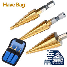 Load image into Gallery viewer, 3pcs/set HSS Step Drill Bit 3-12 4-12 4-20 Straight Groove Step Drill woodworking Metal tools Hole Cutter Drilling herramientas. SEDMECA EXPRESS. Hand Tools &amp; Equipments.
