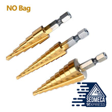 Load image into Gallery viewer, 3pcs/set HSS Step Drill Bit 3-12 4-12 4-20 Straight Groove Step Drill woodworking Metal tools Hole Cutter Drilling herramientas. SEDMECA EXPRESS. Hand Tools &amp; Equipments.
