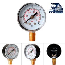 Load image into Gallery viewer, 40mm Face Pressure Gauge 1/8&quot; BSPT Bottom Mount 15,30,60.100,160 200, 300 PSI &amp; Bar for Air Gas Water Fuel Liquid. Sedmeca Express. Hand Tools &amp; Equipments.
