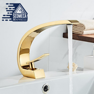 Tuqiu Basin Faucet Modern Bathroom Mixer Tap Black/Gold Wash basin Faucet Single Handle Hot and Cold Waterfall Faucet