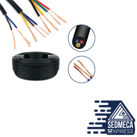 5Meter 24 AWG 22 AWG 20 AWG RVV 2/3/4/5/6/7/8 Cores Copper Wire Conductor Electric RVV Cable Black soft sheathed wire. Sedmeca Express. Instrumentation and Electrical Materials.