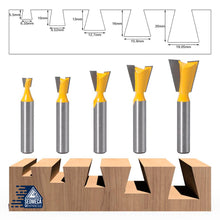 Load image into Gallery viewer, 5pcs 8mm Shank Dovetail Joint Router Bits Set 14 Degree Woodworking Engraving Bit Milling Cutter for Wood
