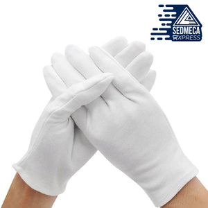 6 Pairs White Gloves Inspection Cotton Work Gloves Jewelry Lightweight Hight Quality. The inspection gloves can avoid leaving fingerprints on coins, jewelry, glass, mirror, metal, silver, antique, and crafting. Wear these cotton gloves for handling film where you need to handle archive, photography, and albums.  SEDMECA EXPRESS. Personal Protective Equipment.