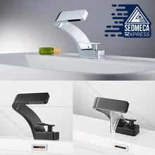 Load image into Gallery viewer, Bathroom Sink Waterfall Faucet,Solid Brass Single Handle Hot and Cold Water Mixer Tap, Lavatory Vanity Sink Faucet Including Two US Standard 3/8&quot; Hoses(Brushed Nickel)
