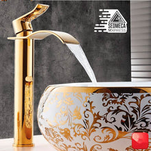 Load image into Gallery viewer, Basin Faucet Gold and white Waterfall Faucet Brass Bathroom Faucet Bathroom Basin Faucet Mixer Tap Hot and Cold Sink faucet
