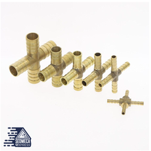 Load image into Gallery viewer, Brass Barb Pipe Fitting 2 3 4 way connector For 4mm 5mm 6mm 8mm 10mm 12mm 16mm 19mm hose copper Pagoda Water Tube Fittings
