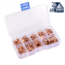 Load image into Gallery viewer, 200Pcs Copper Washer Gasket Nut and Bolt Set Flat Ring Seal Assortment Kit with Box //M8/M10/M12/M14 for Sump Plugs. Sedmeca Express. Metals.
