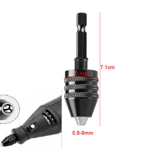 0.3-8mm Mini Keyless Drill Chuck 1/4" Hex Shank Keyless Power Drill Quick Change Converter