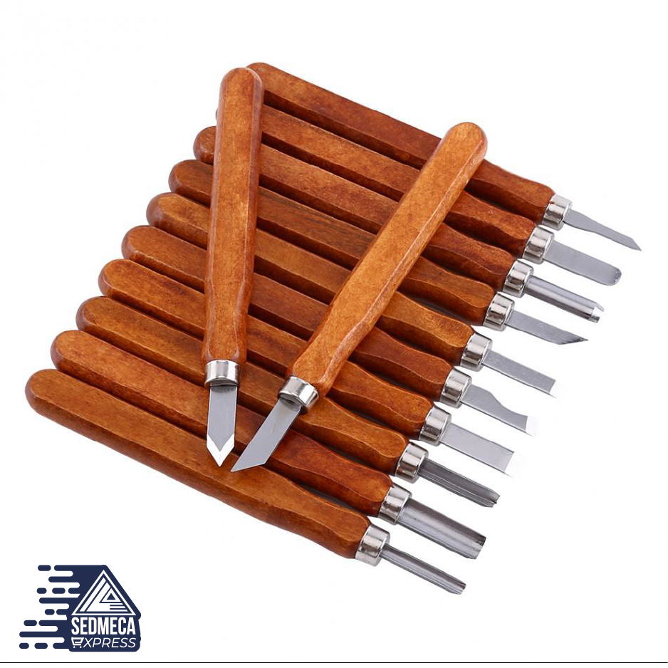 New 12pcs Wood Carving Chisels Tools for Woodworking Engraving Olive fhandmade Knife set. Sedmeca Express. Hand Tools & Equipments.