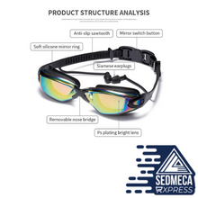 Load image into Gallery viewer, Professional Swimming Goggles Swimming Glasses with Earplugs Nose Clip Electroplate Waterproof Silicon Adluts. SEDMECA EXPRESS. Personal Protective Equipment.
