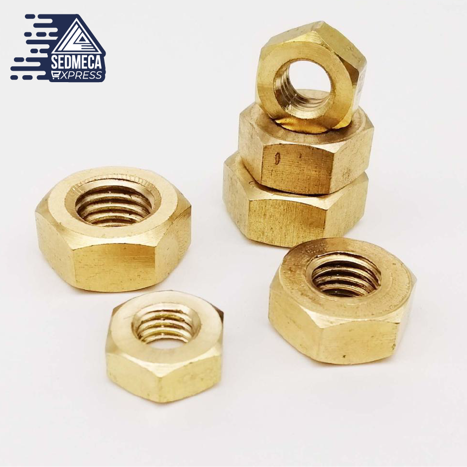 5/10/20/50/100pcs DIN934 Solid Brass Copper Hex Hexagon Nut for M1 M1.2 M1.4 M1.6 M2 M2.5 M3 M4 M5 M6 M8 M10 M12 Screw Bolt. Sedmeca Express. Metals.